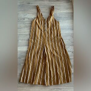 Blu Pepper Tan and White Striped Cropped Jumpsuit